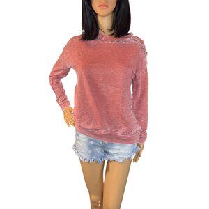 (6 for $25) Knox Rose Open Lattice Shoulder Embellished Sweatshirt Size XS